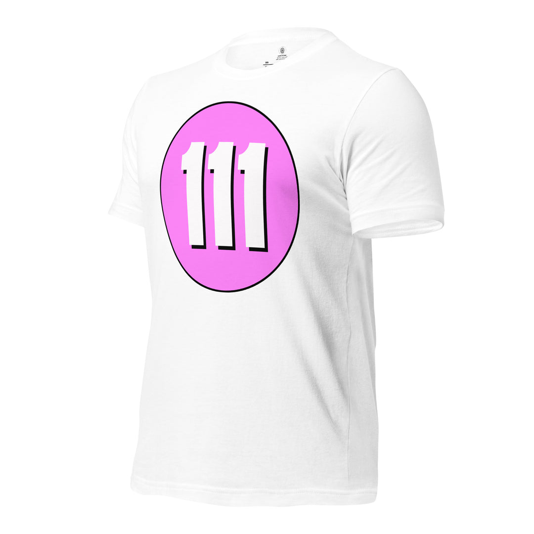 Unisex t-shirt: White on Pink 111