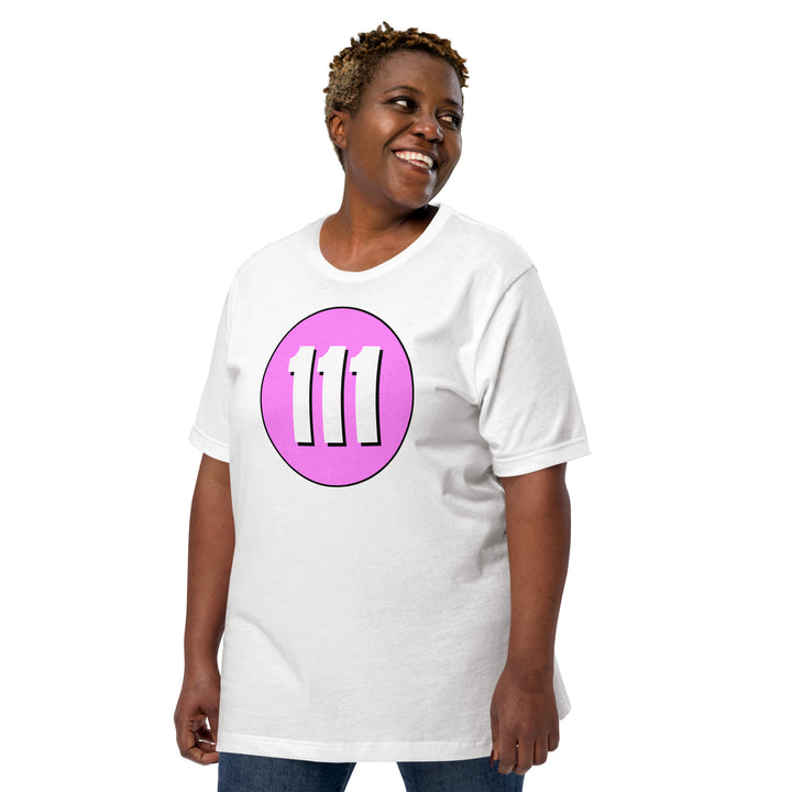 Unisex t-shirt: White on Pink 111