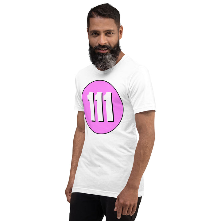 Unisex t-shirt: White on Pink 111