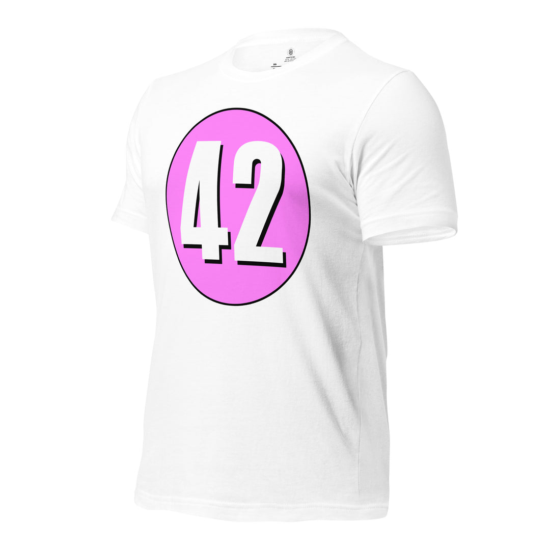 Unisex t-shirt: White on Pink 42