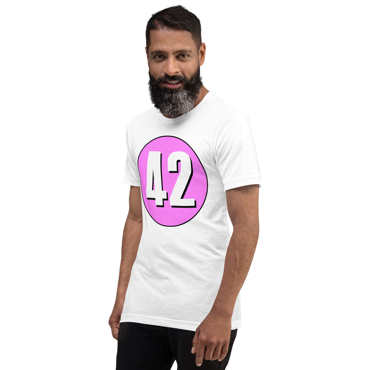 Unisex t-shirt: White on Pink 42