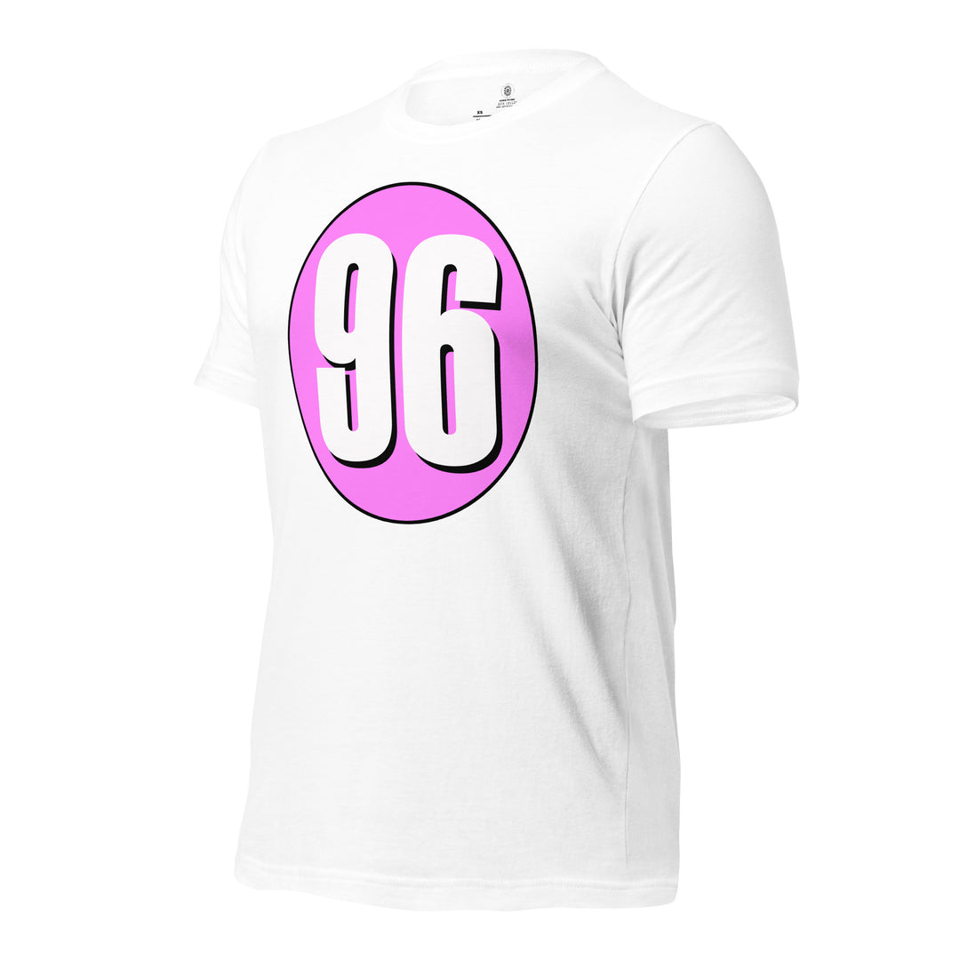 Unisex t-shirt: White on Pink 96