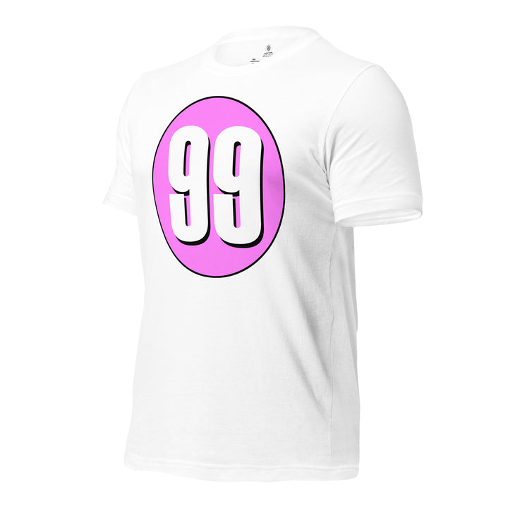 Unisex t-shirt: White on Pink 99