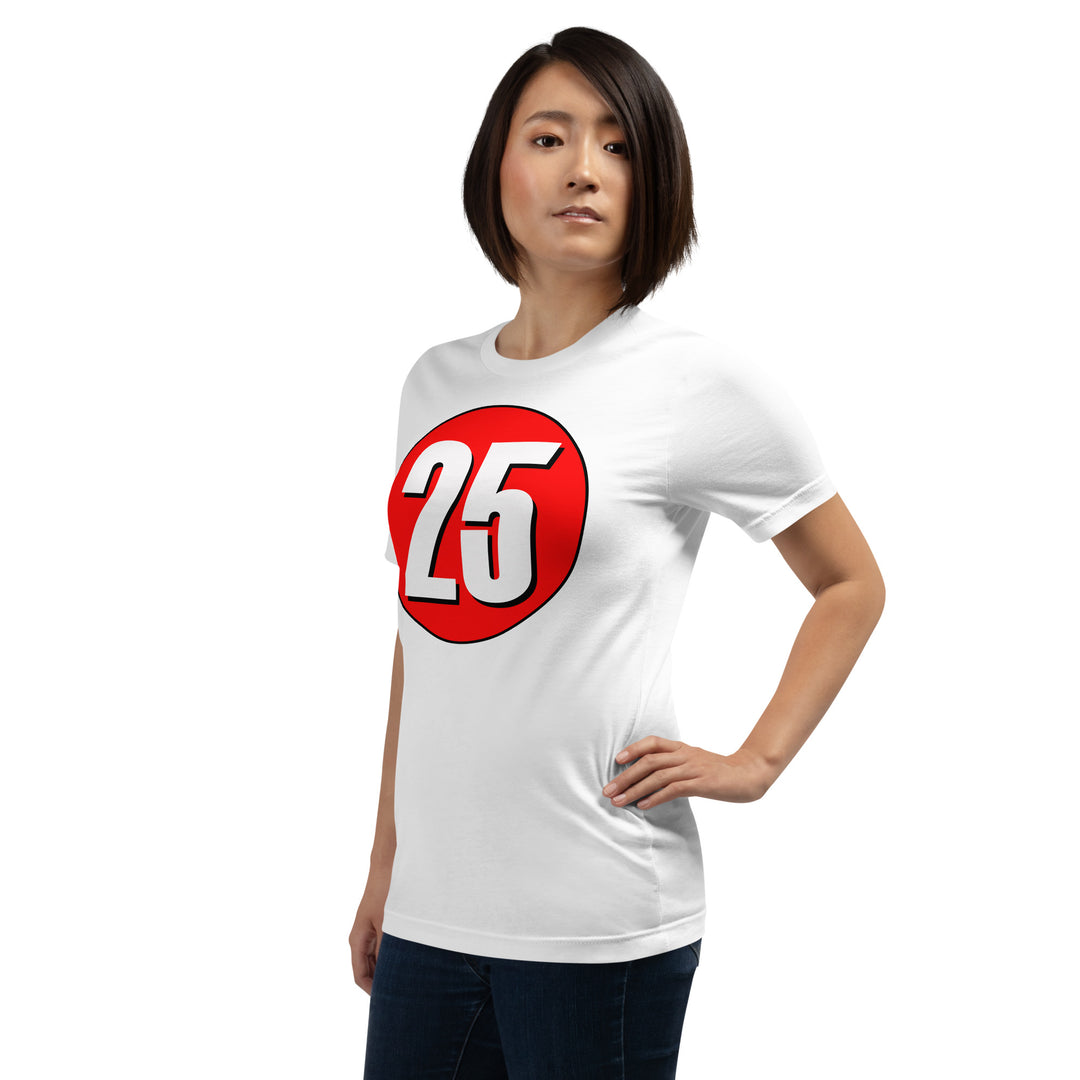 Unisex t-shirt: White on Red 25