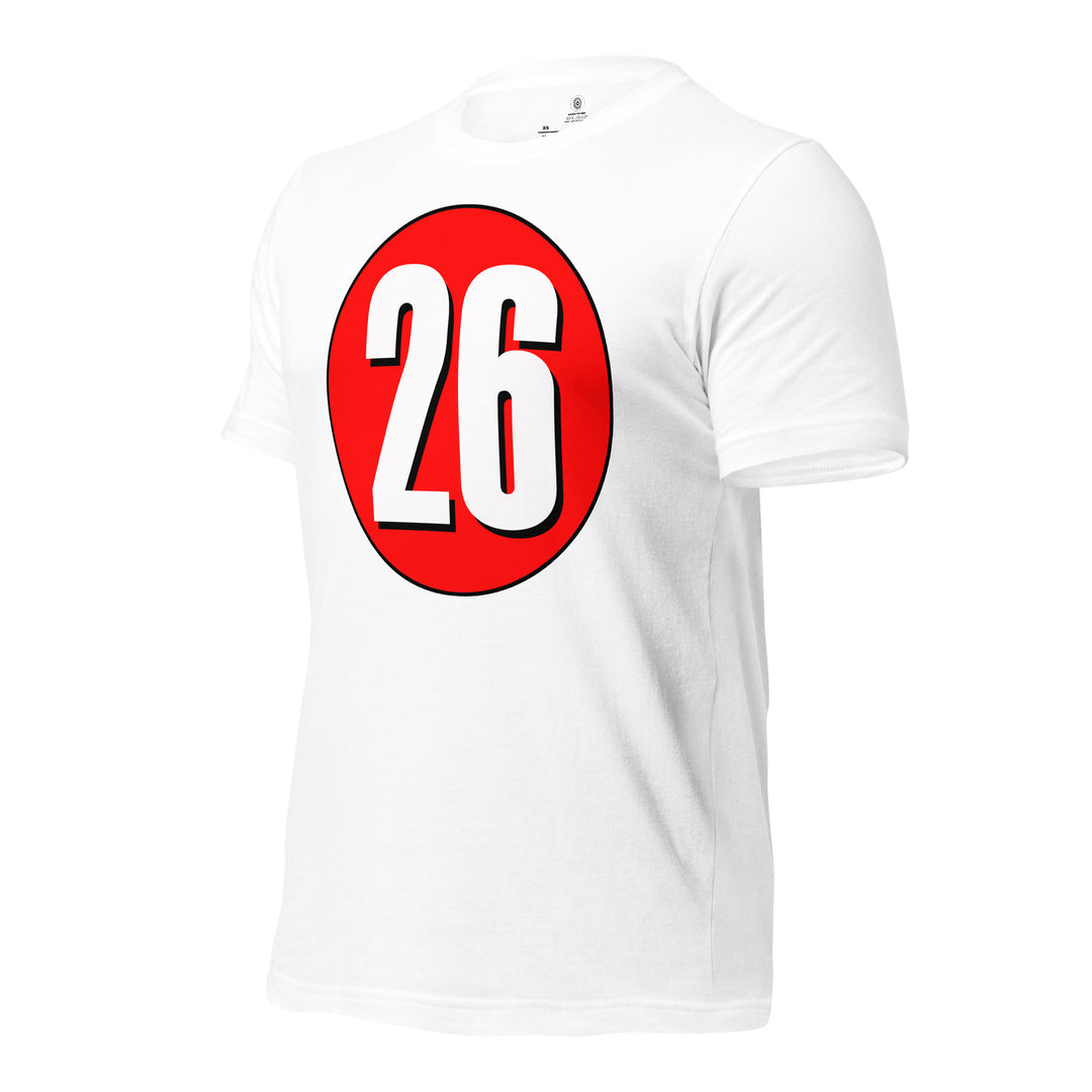 Unisex t-shirt: White on Red 26