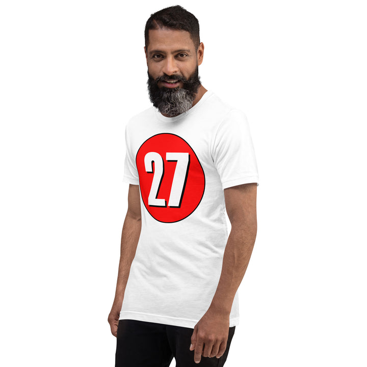 Unisex t-shirt: White on Red 27