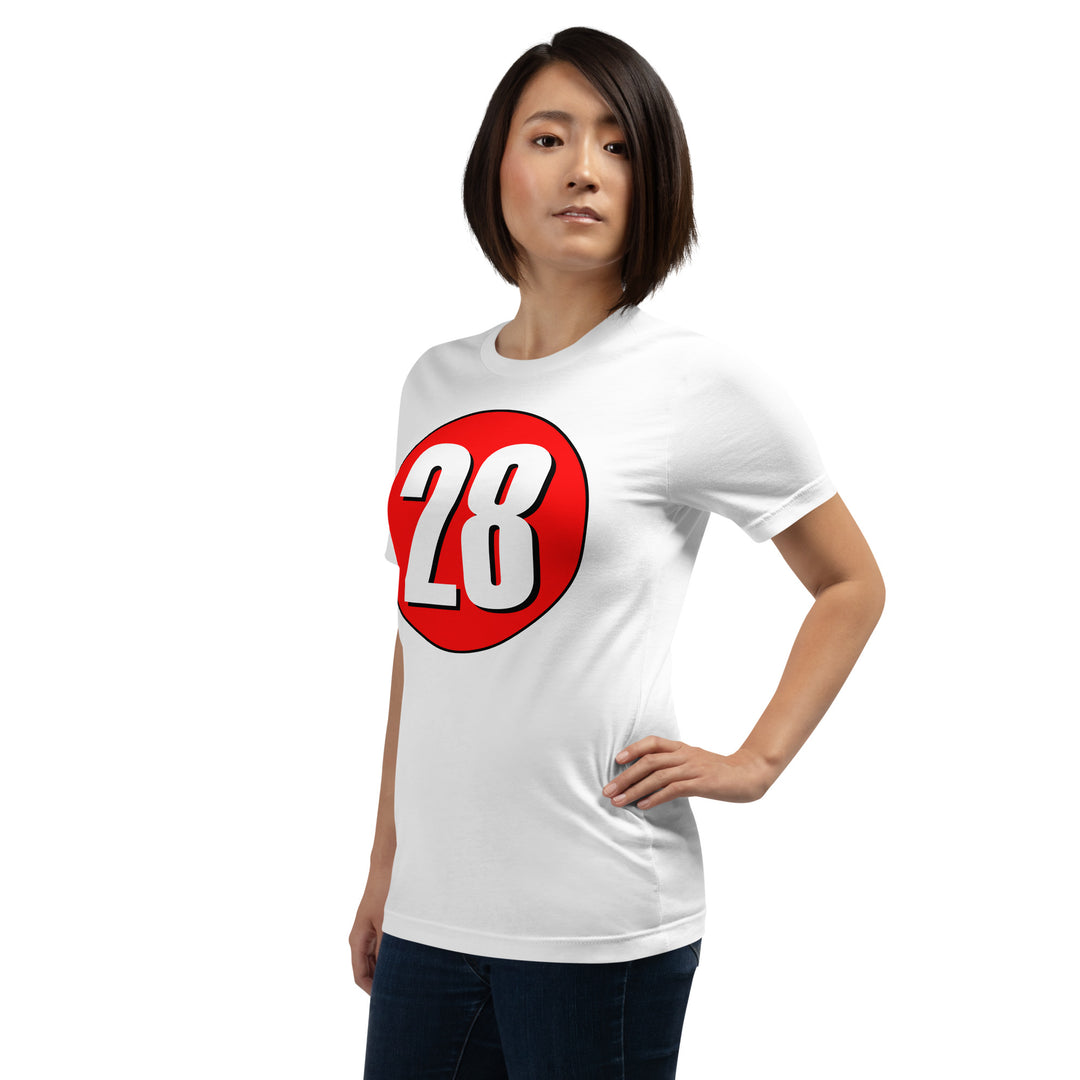 Unisex t-shirt: White on Red 28