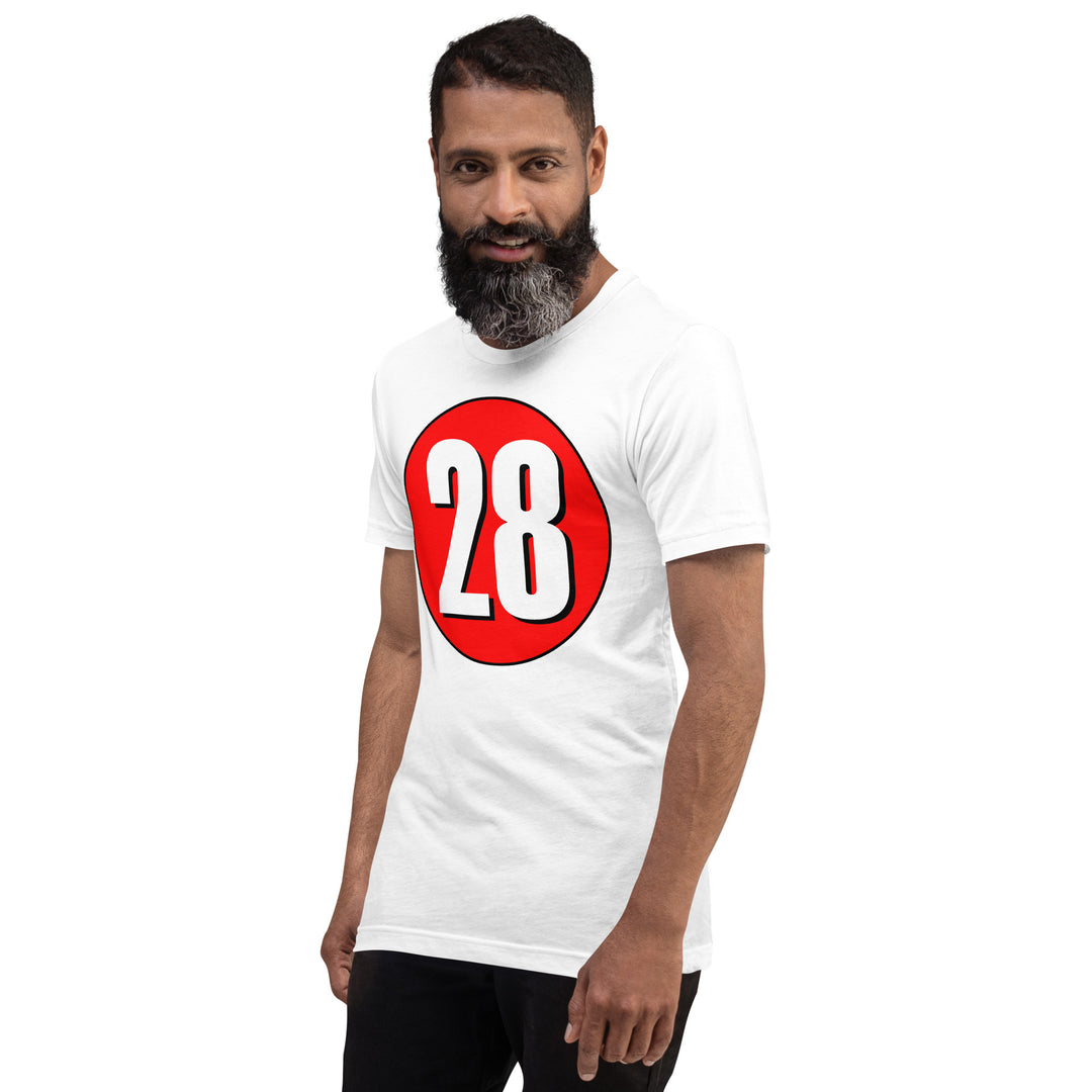 Unisex t-shirt: White on Red 28