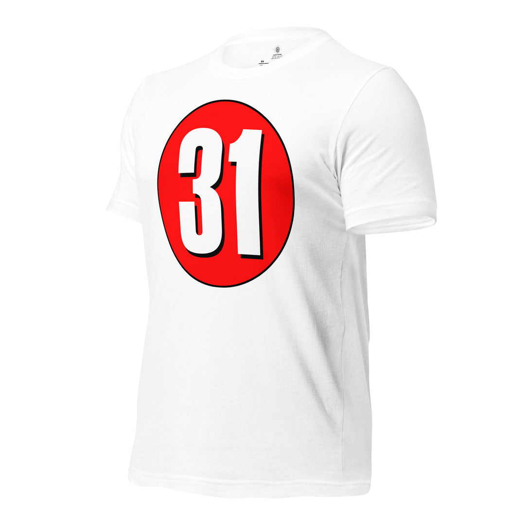 Unisex t-shirt: White on Red 31