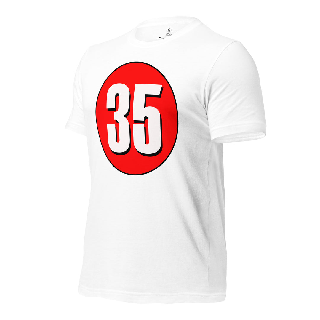 Unisex t-shirt: White on Red 35