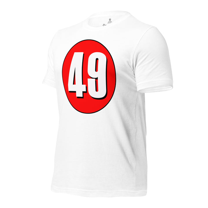 Unisex t-shirt: White on Red 49