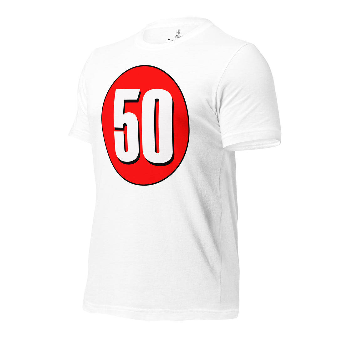 Unisex t-shirt: White on Red 50