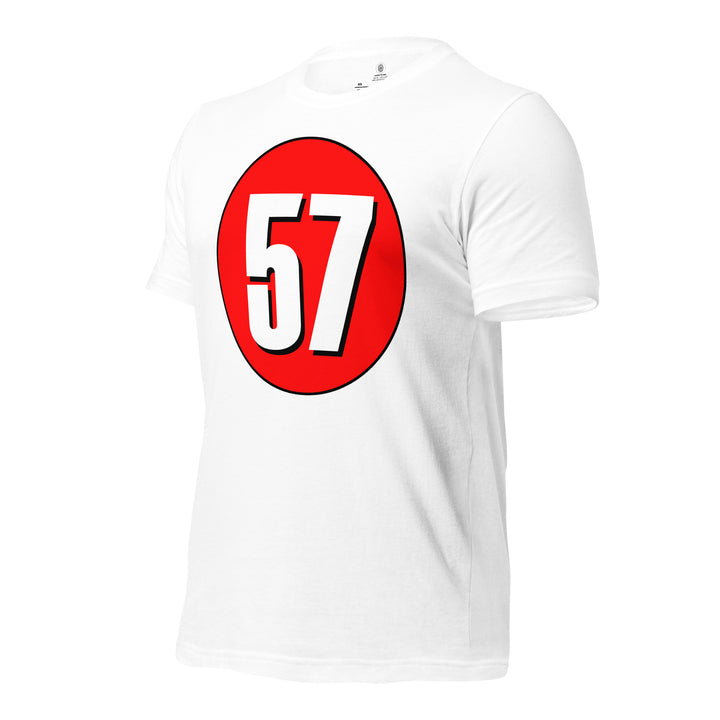 Unisex t-shirt: White on Red 57