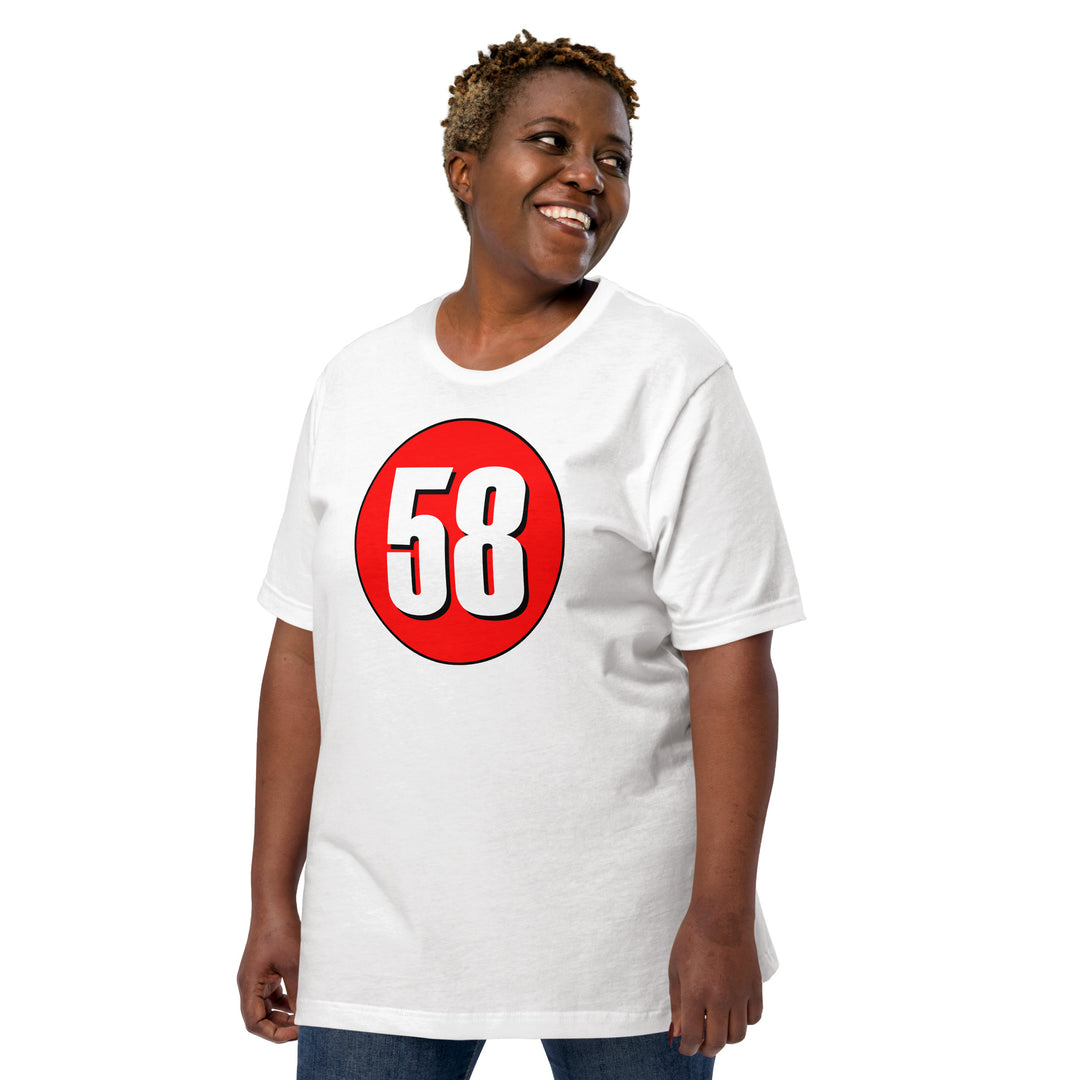 Unisex t-shirt: White on Red 58