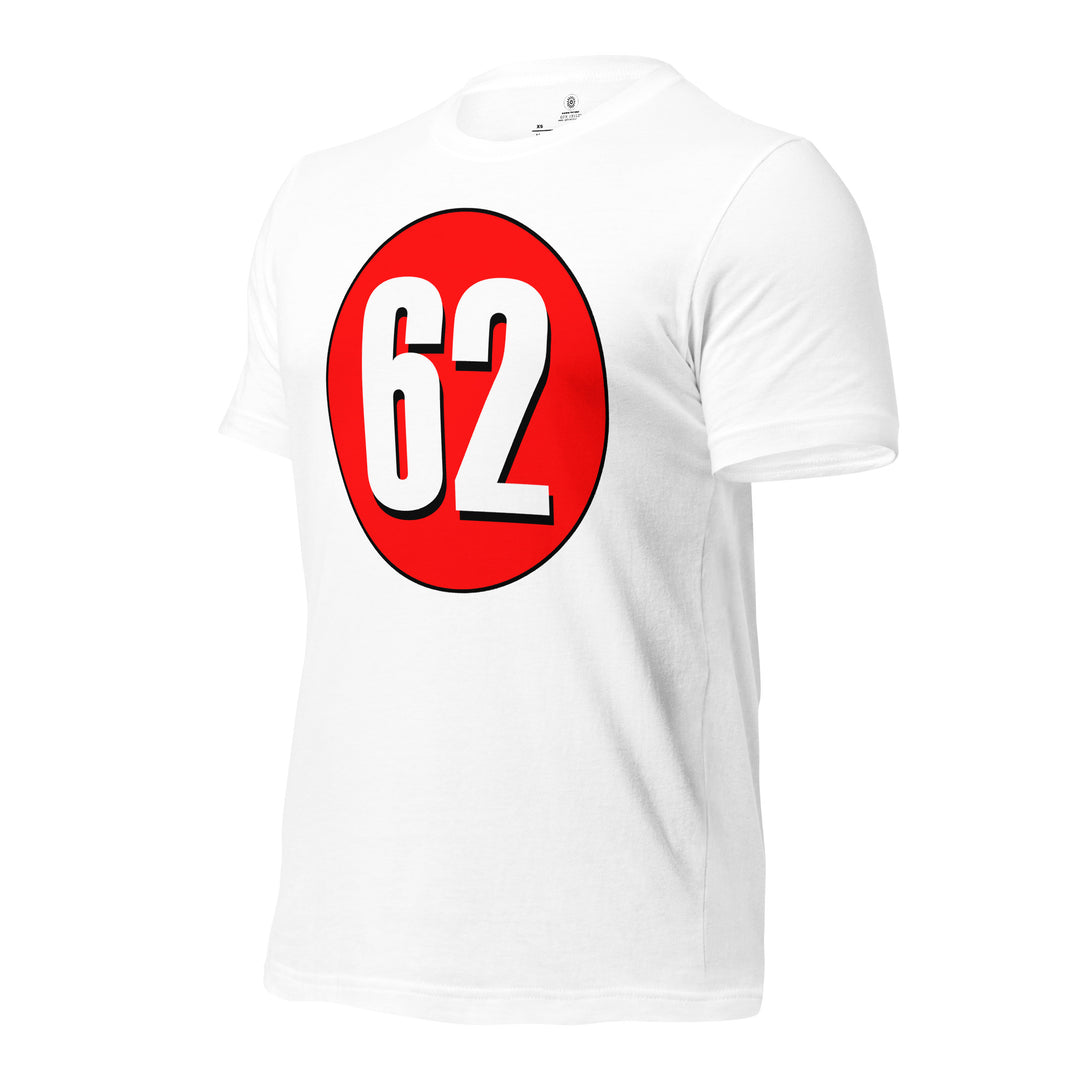 Unisex t-shirt: White on Red 62