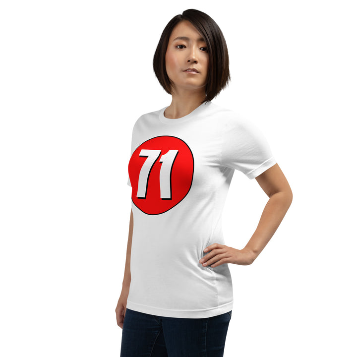 Unisex t-shirt: White on Red 71