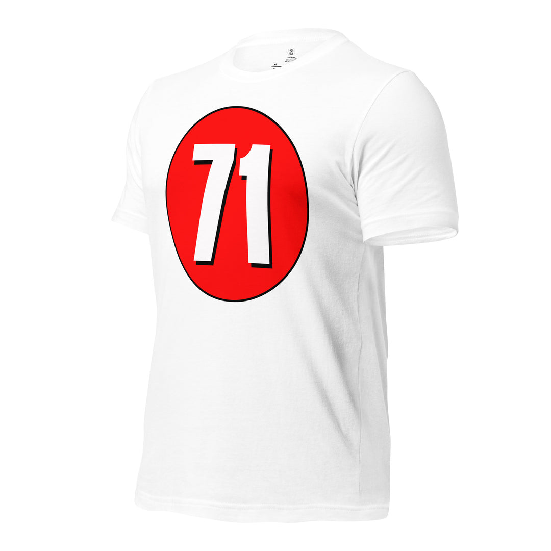 Unisex t-shirt: White on Red 71