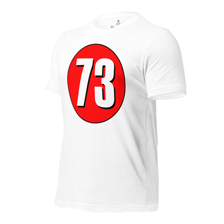 Unisex t-shirt: White on Red 73