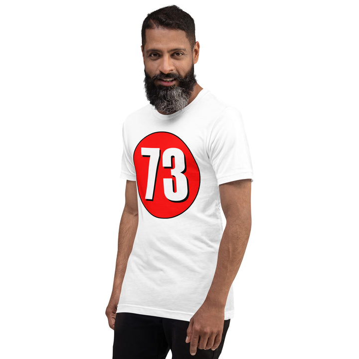 Unisex t-shirt: White on Red 73