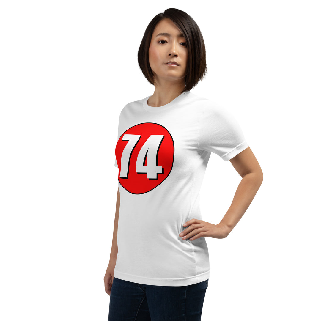 Unisex t-shirt: White on Red 74