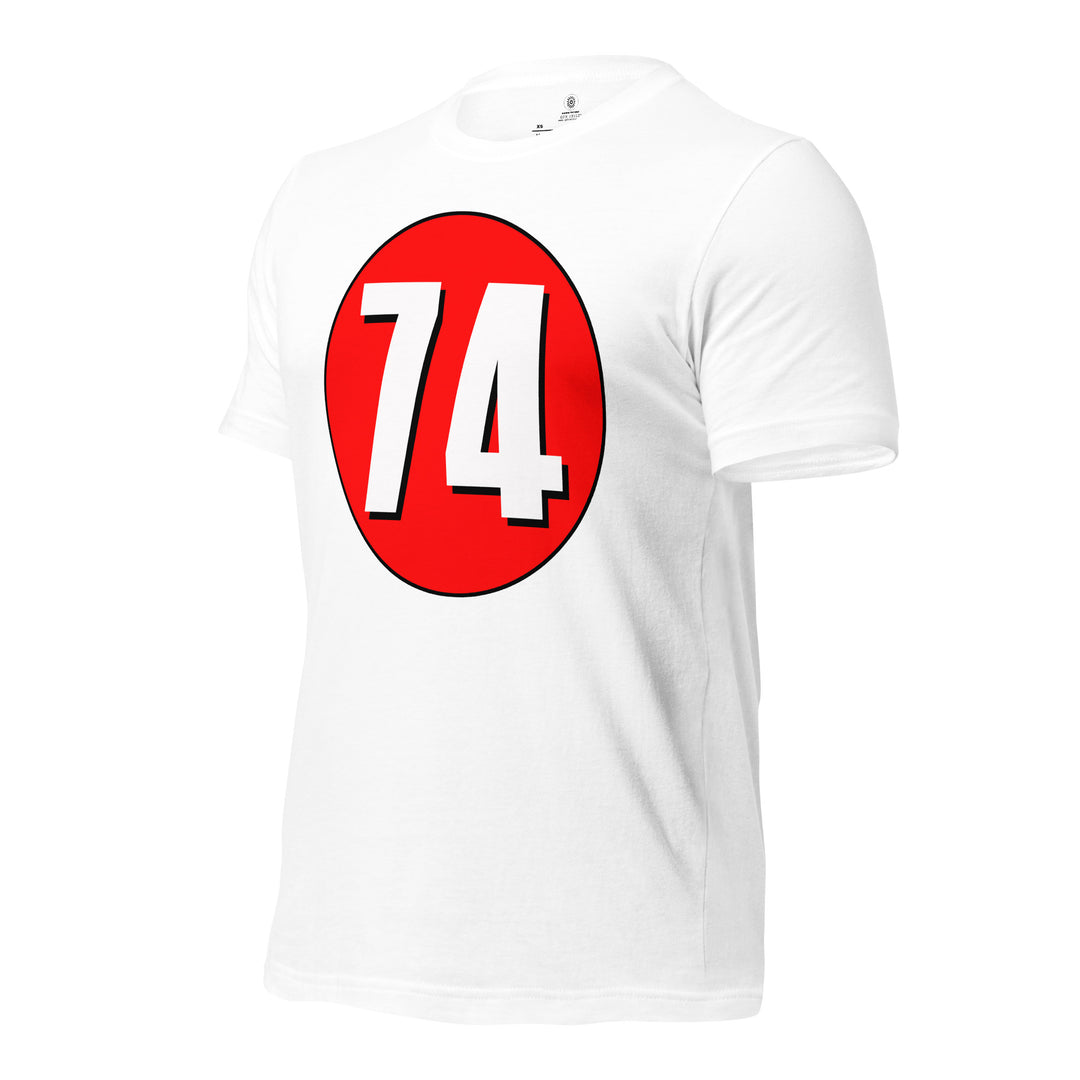 Unisex t-shirt: White on Red 74