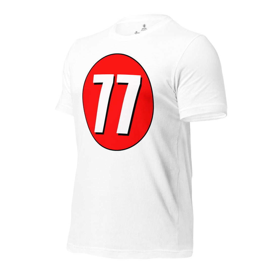 Unisex t-shirt: White on Red 77