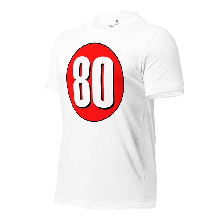 Unisex t-shirt: White on Red 80