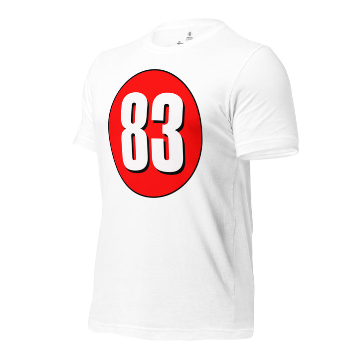 Unisex t-shirt: White on Red 83