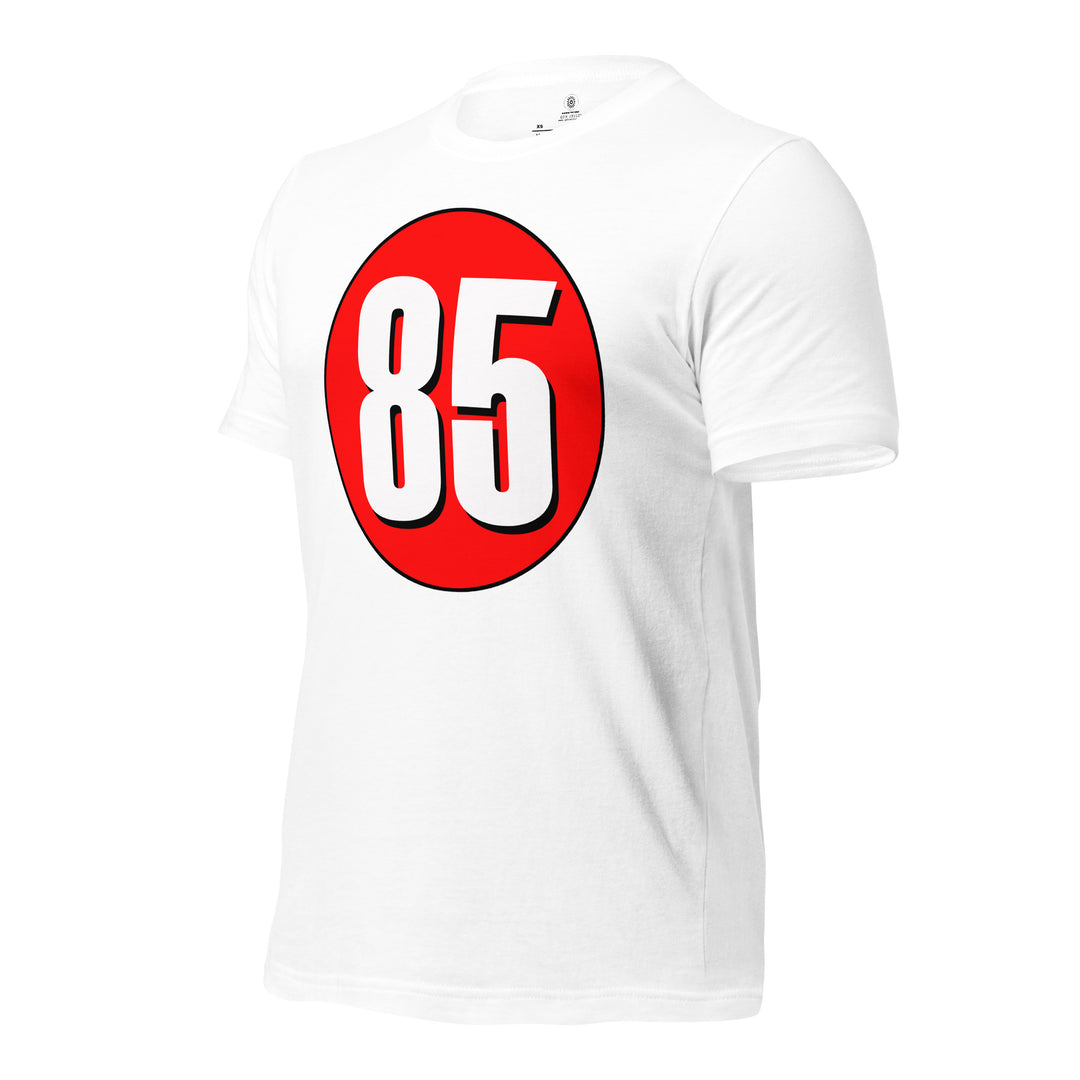 Unisex t-shirt: White on Red 85