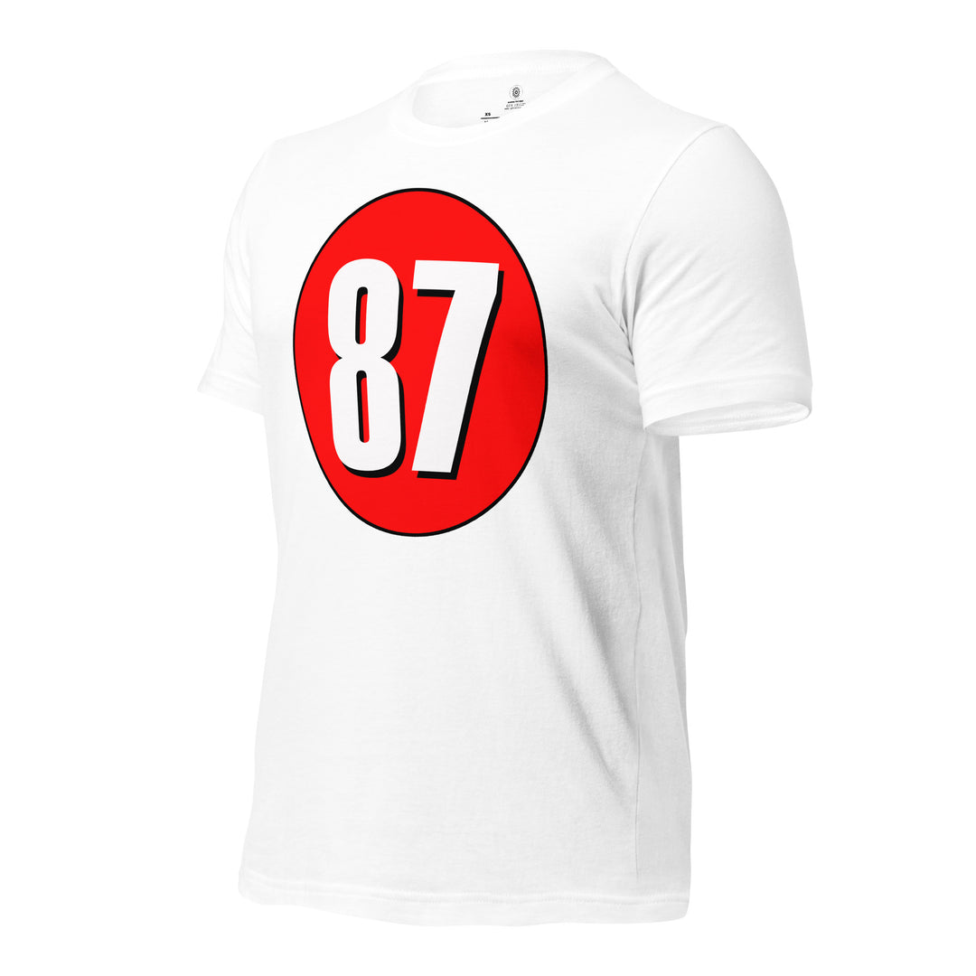 Unisex t-shirt: White on Red 87