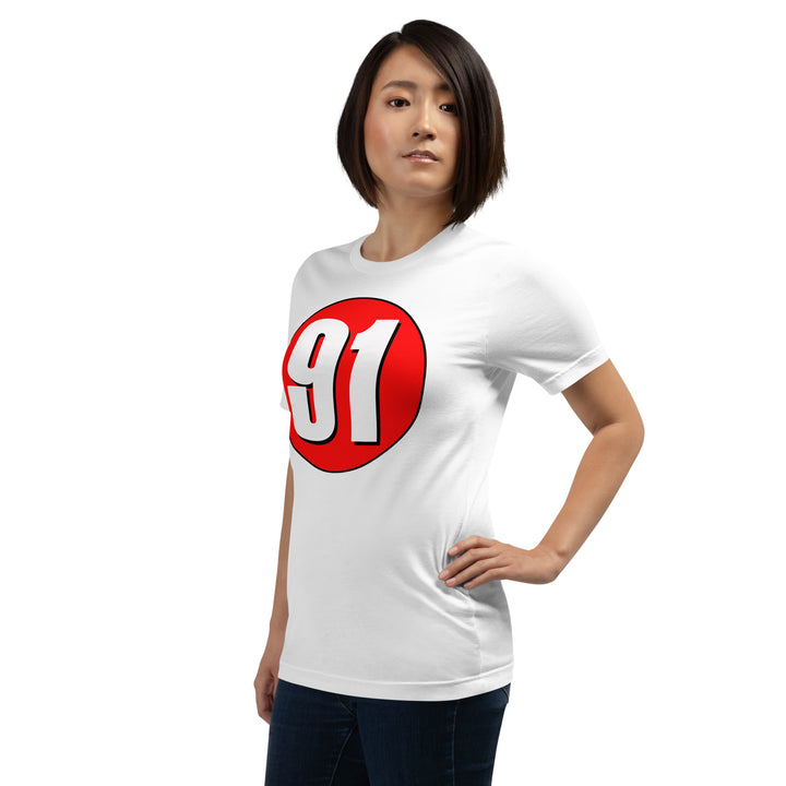 Unisex t-shirt: White on Red 91