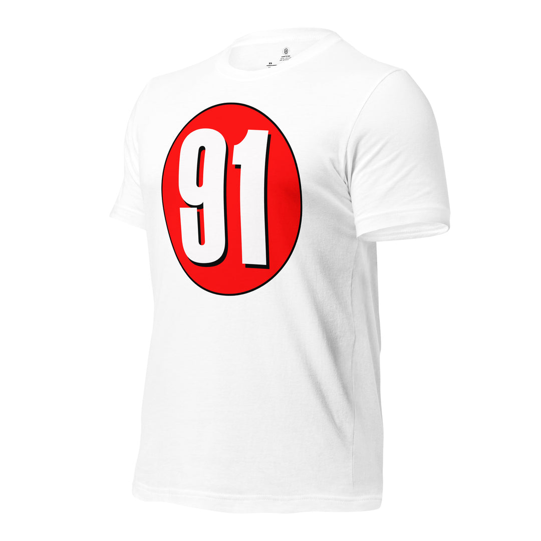 Unisex t-shirt: White on Red 91