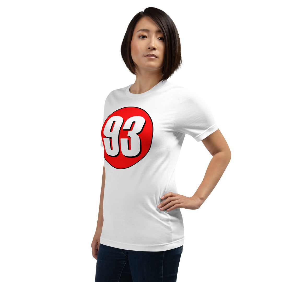 Unisex t-shirt: White on Red 93