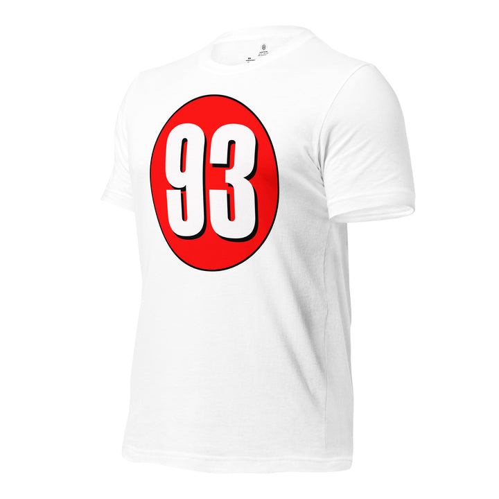 Unisex t-shirt: White on Red 93