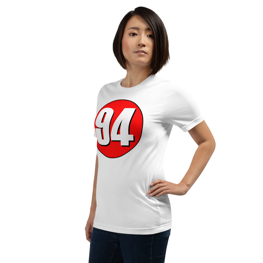 Unisex t-shirt: White on Red 94