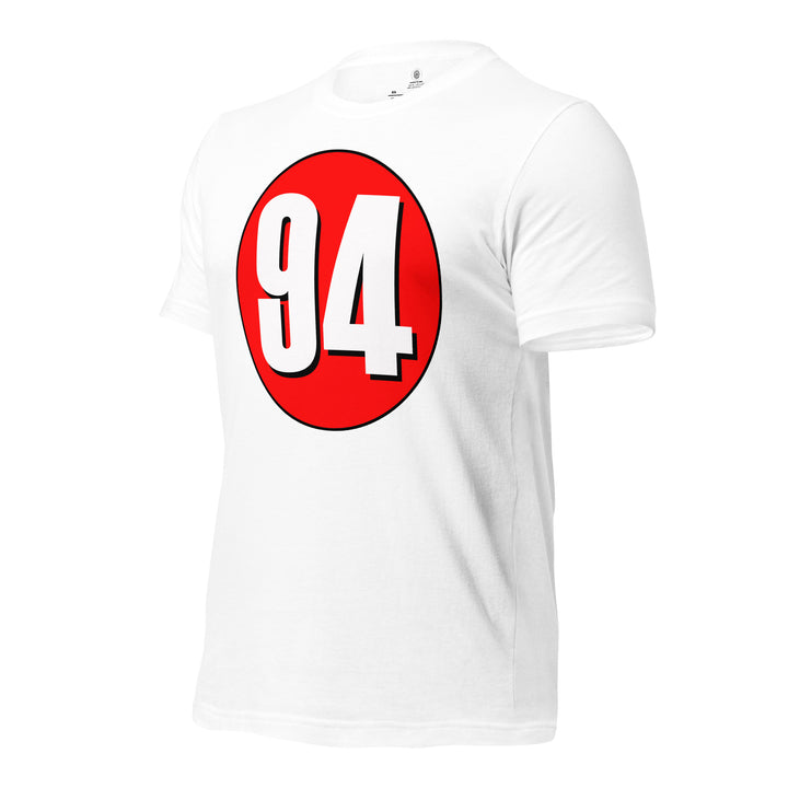 Unisex t-shirt: White on Red 94