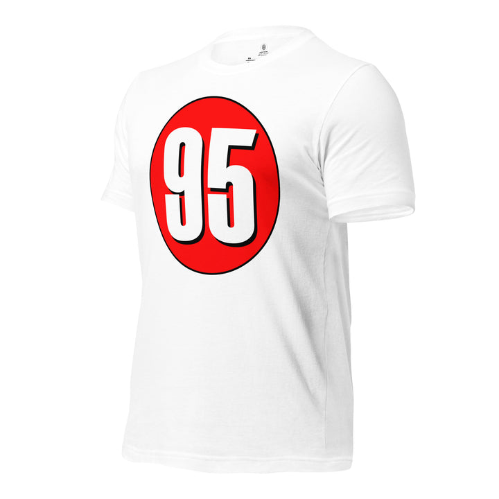 Unisex t-shirt: White on Red 95