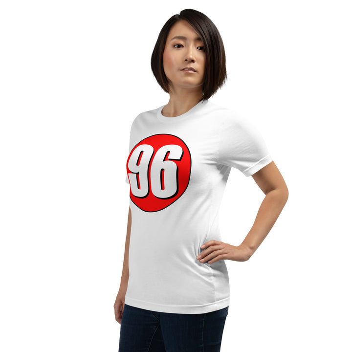 Unisex t-shirt: White on Red 96