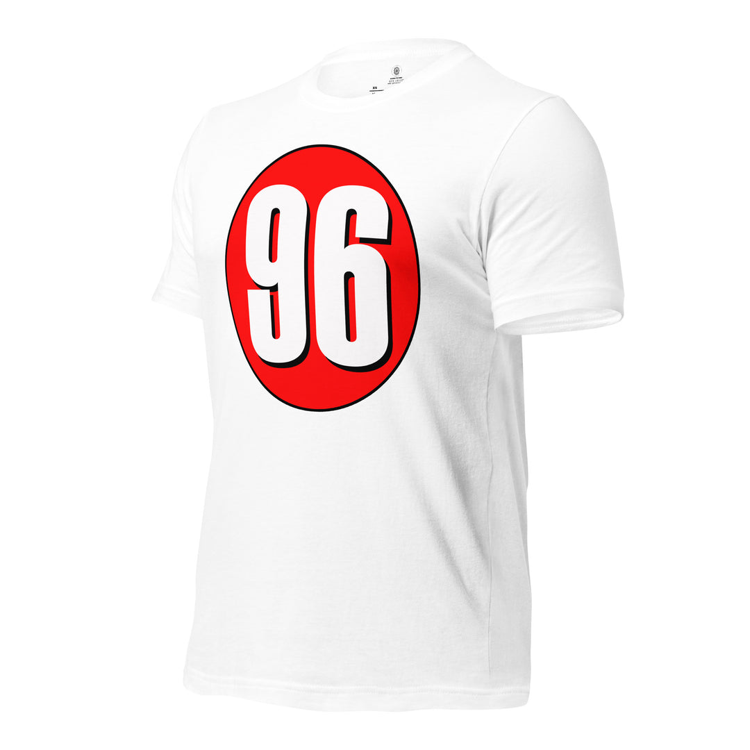 Unisex t-shirt: White on Red 96