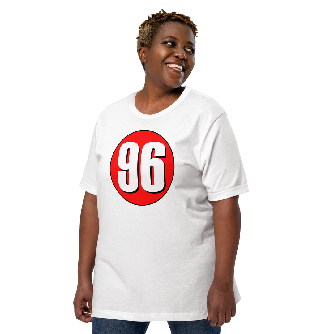 Unisex t-shirt: White on Red 96