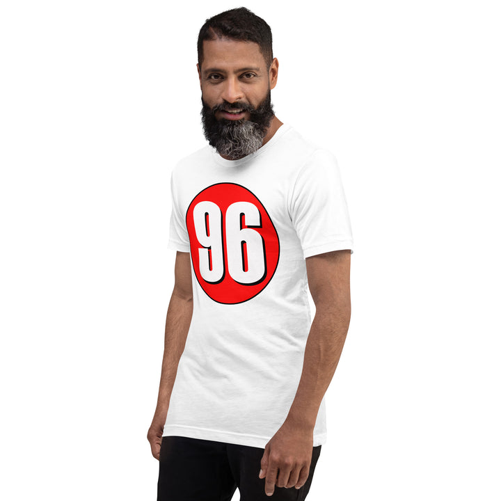 Unisex t-shirt: White on Red 96