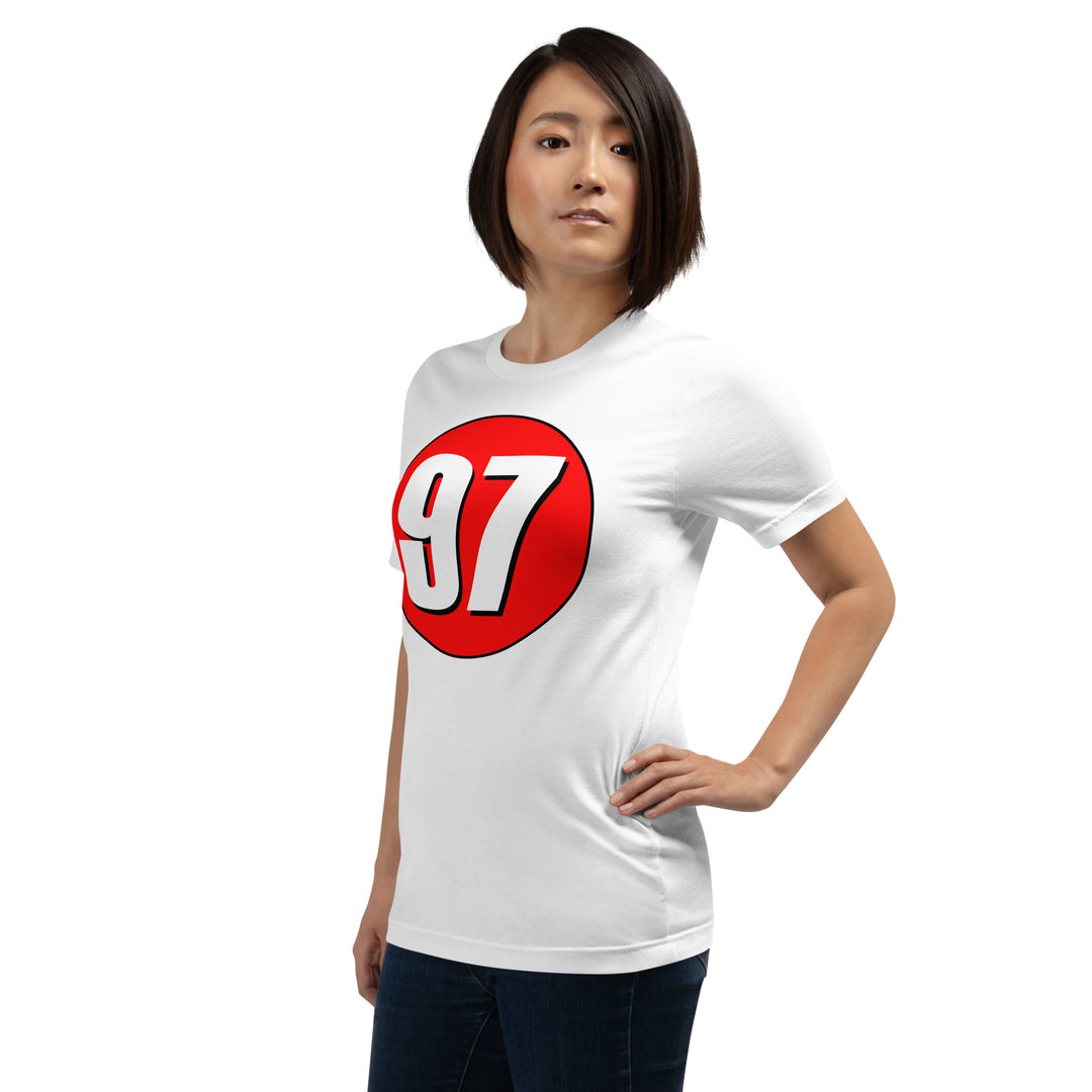 Unisex t-shirt: White on Red 97