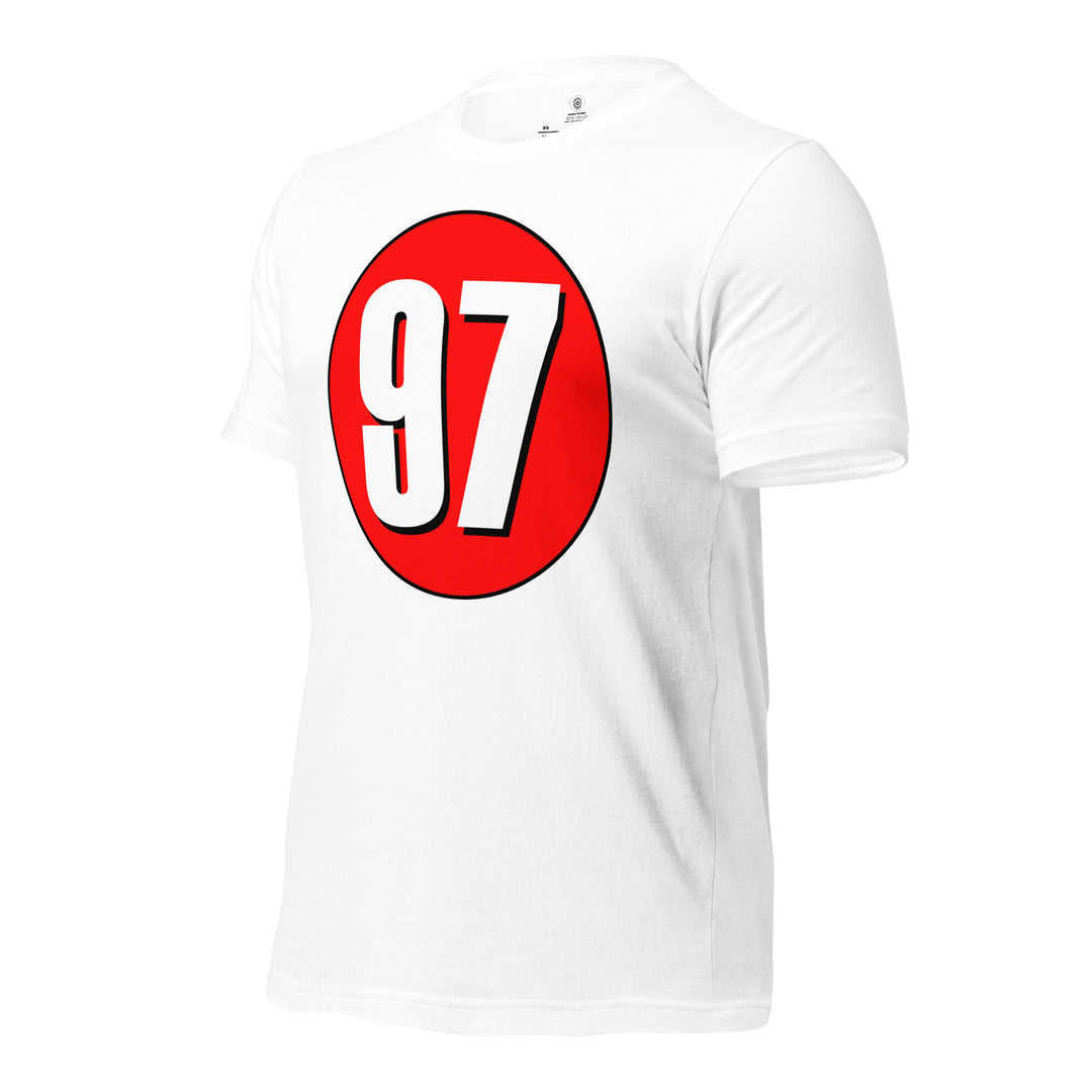 Unisex t-shirt: White on Red 97