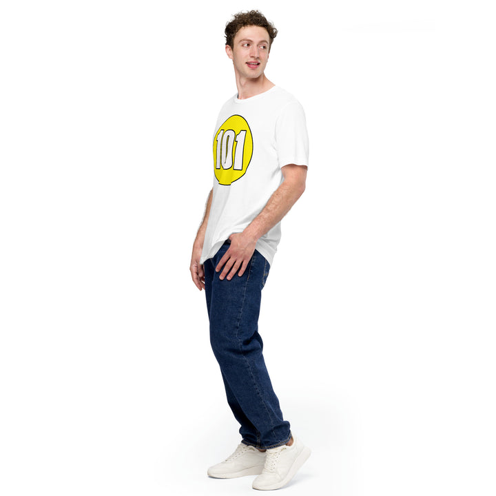 Unisex t-shirt: White on Yellow 101