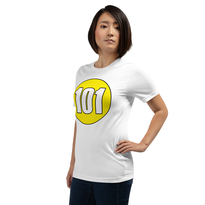 Unisex t-shirt: White on Yellow 101