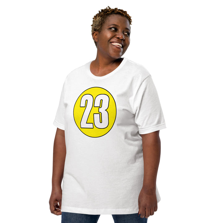 Unisex t-shirt: White on Yellow 23