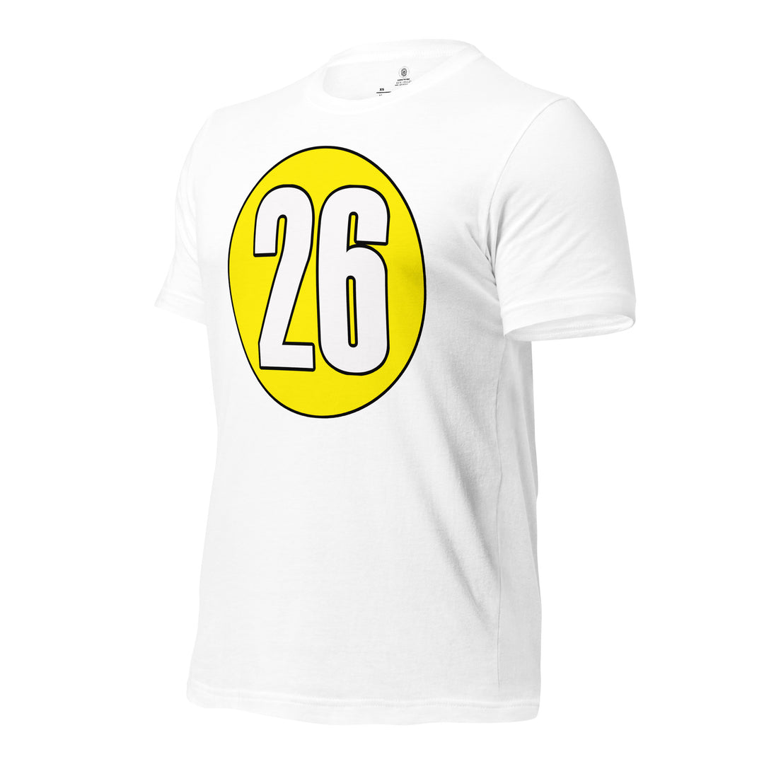 Unisex t-shirt: White on Yellow 26