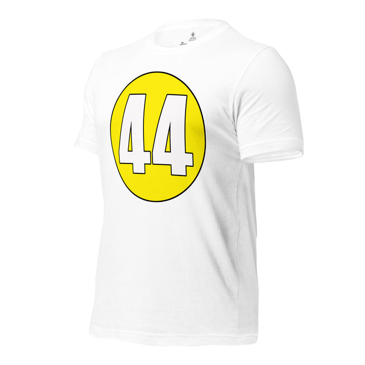 Unisex t-shirt: White on Yellow 44