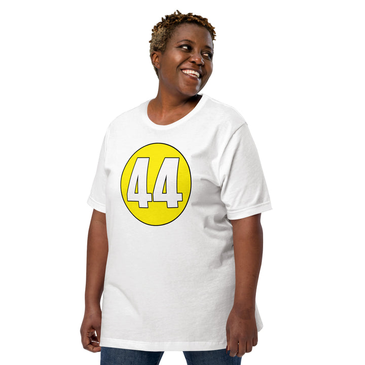 Unisex t-shirt: White on Yellow 44