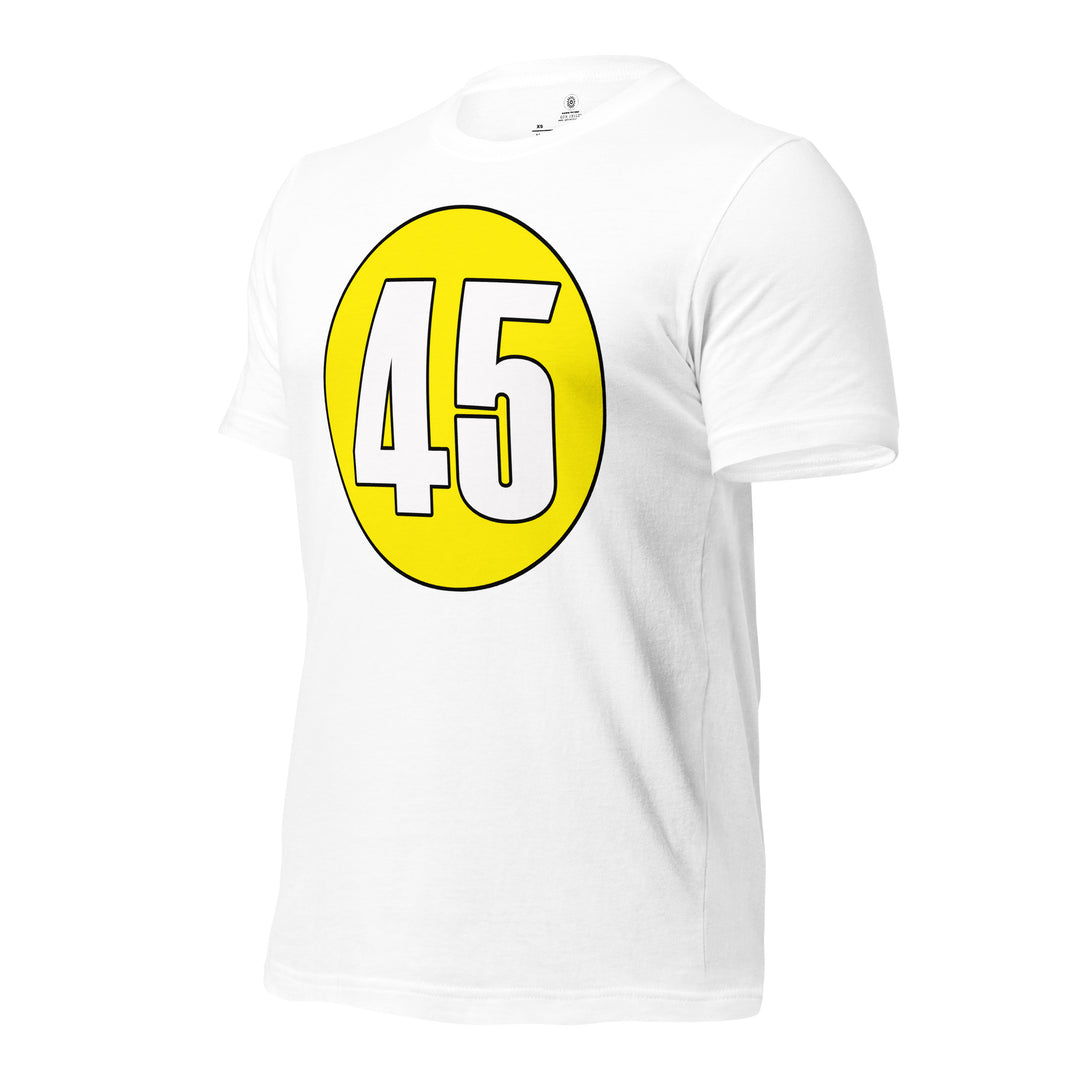 Unisex t-shirt: White on Yellow 45